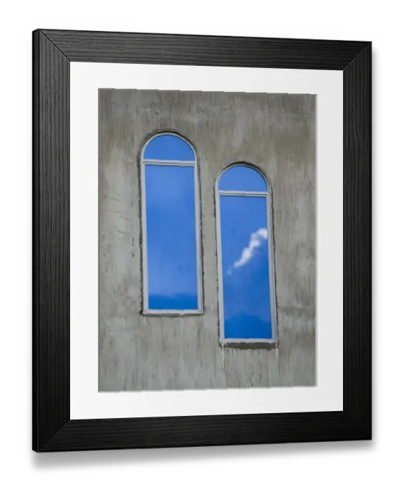 Framed Print : Santiago Atitlan, Guatemala Clouds reflected in mirrored windows