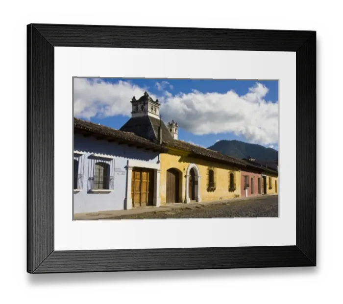 Framed Print : Guatemala, Antigua. A typical colorful street in Antigua