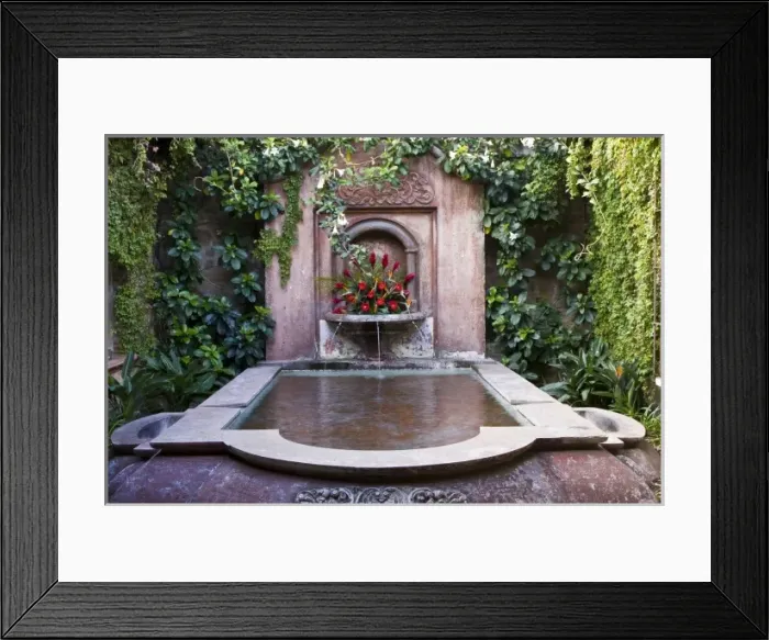 Framed Print : Guatemala, Antigua. Fountain decorated with flowers in a hotel in the town of Antigua Framed Print : Guatemala, Antigua. Fountain decorated with flowers in a hotel in the town of Antigua
