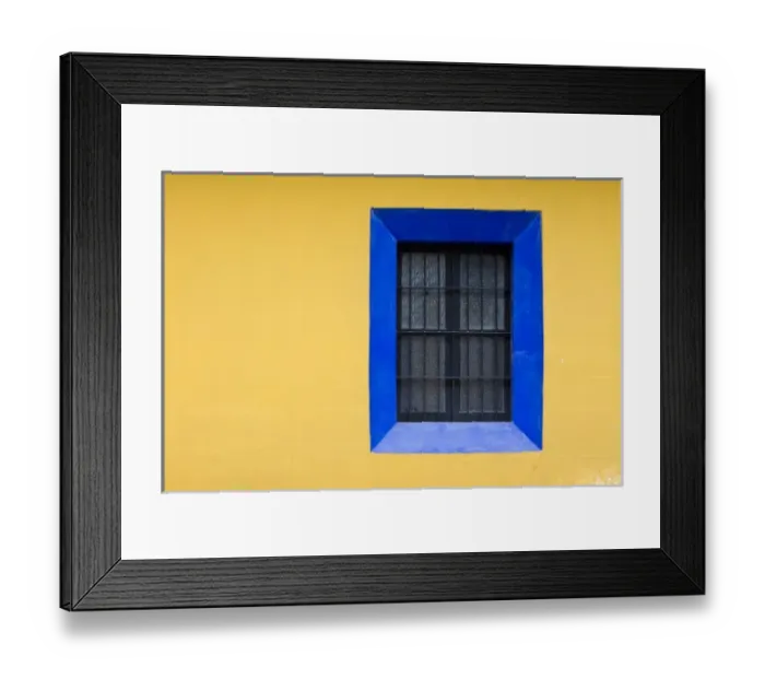 Framed Print : Guatemala, Antigua. Blue window against bright yellow wall Framed Print : Guatemala, Antigua. Blue window against bright yellow wall