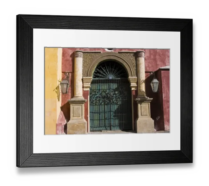 Framed Print : Guatemala, Antigua. Ornate door with gate in the town of Antigua