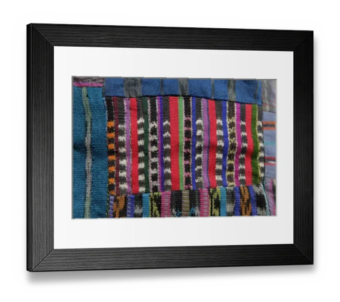 Framed Print : Guatemala. Typical Guatemalan textile; fabric scraps of various colors and textures forming a quilt