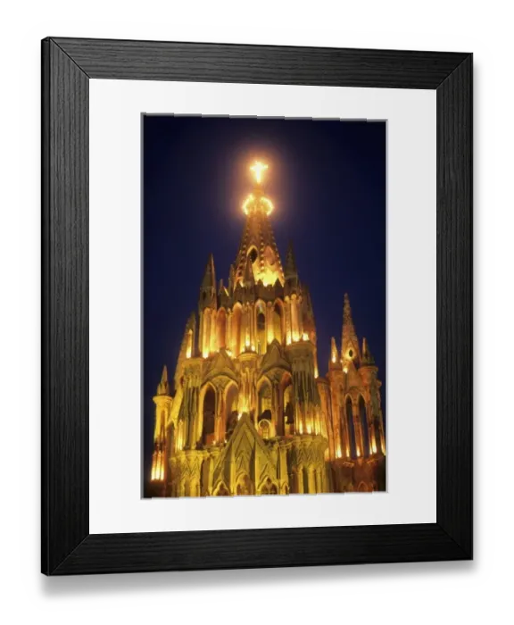 Framed Print : Night time exposure photo famous Parish Church town square San Miguel de Allende Mexico Framed Print : Night time exposure photo famous Parish Church town square San Miguel de Allende Mexico