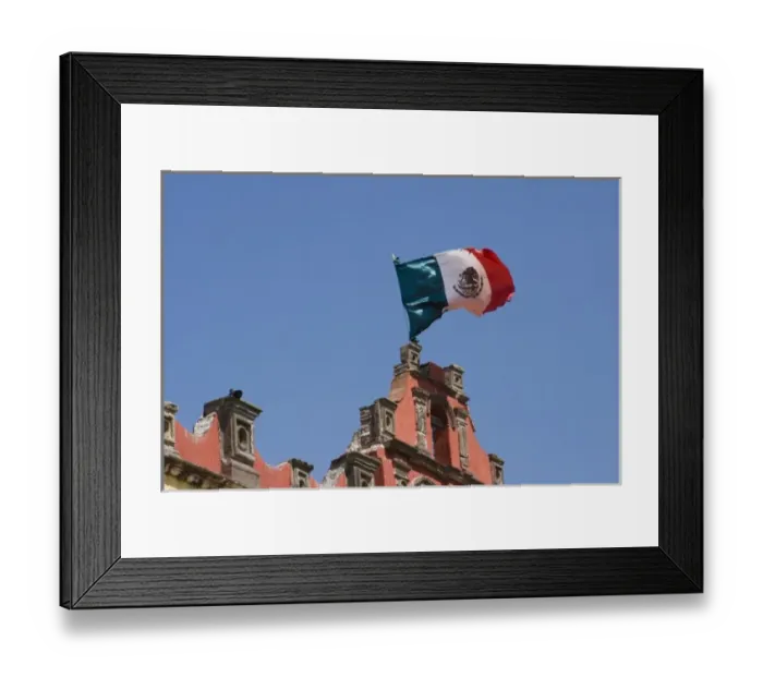 Framed Print : Mexico, San Miguel de Allende. Mexican flag flies in breeze atop Colegio de Sales school