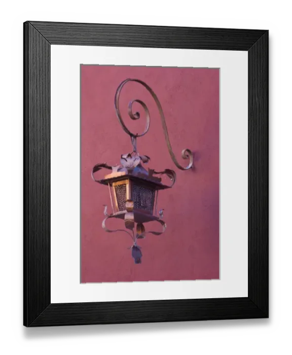 Framed Print : Mexico, San Miguel de Allende. Ornate copper lamp hung from pink-purple wall Framed Print : Mexico, San Miguel de Allende. Ornate copper lamp hung from pink-purple wall