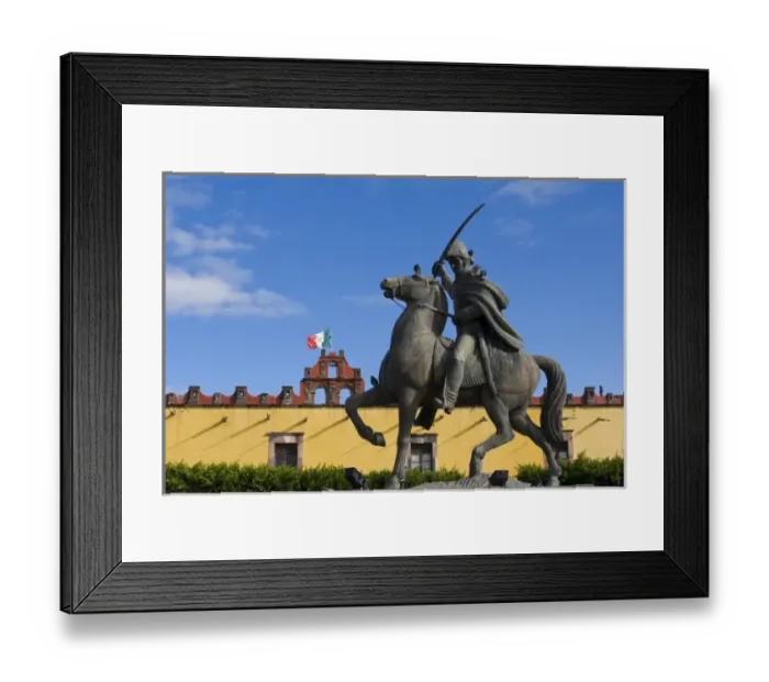 Framed Print : Mexico, San Miguel de Allende. Statue of General Ignacio Allende, and Mexican flag Framed Print : Mexico, San Miguel de Allende. Statue of General Ignacio Allende, and Mexican flag