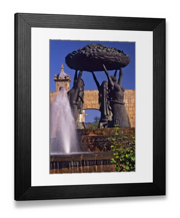 Framed Print : Mexico, Michoacan, Morelia. The Tarascan Fountain, featuring Tarascan women