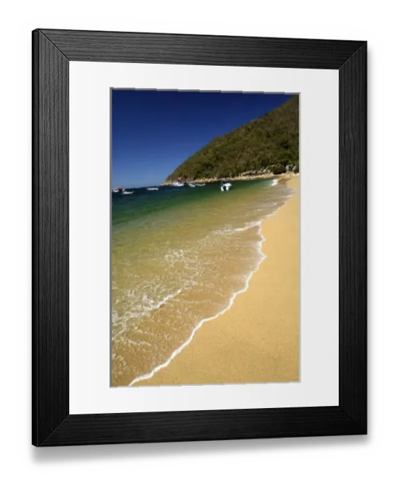 Framed Print : North America, Mexico, State of Jalisco, Puerto Vallarta. Green waters at Yelapa Beach