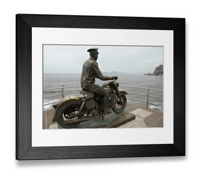 Framed Print : North America, Mexico, Mazatlan. Motorcycle Monument near Punta