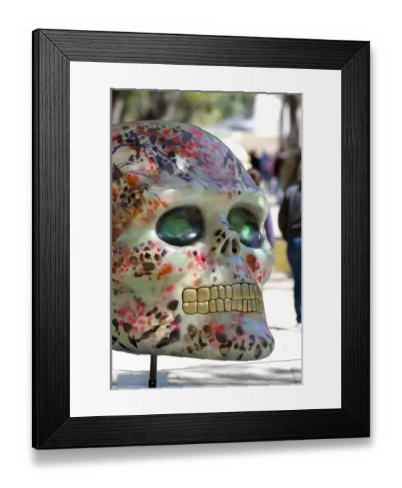 Framed Print : A painted skull is part of a public art display to celebrate the Day of the Dead in Mexico City Framed Print : A painted skull is part of a public art display to celebrate the Day of the Dead in Mexico City