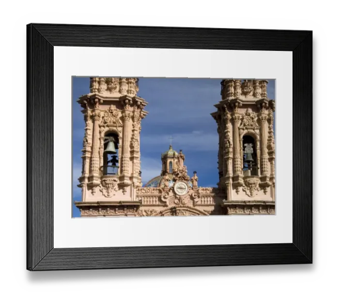 Framed Print : The top of the parish church Santa Prisca at Taxco in the State of Guerrero, Mexico Framed Print : The top of the parish church Santa Prisca at Taxco in the State of Guerrero, Mexico