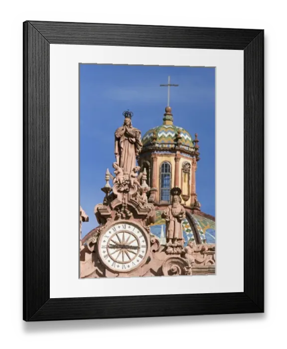 Framed Print : The top of the parish church Santa Prisca at Taxco in the State of Guerrero, Mexico