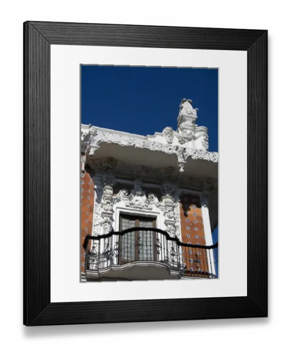 Framed Print : Ironwork balcony on the Casa de Alfenique in the city of Puebla, Puebla, Mexico