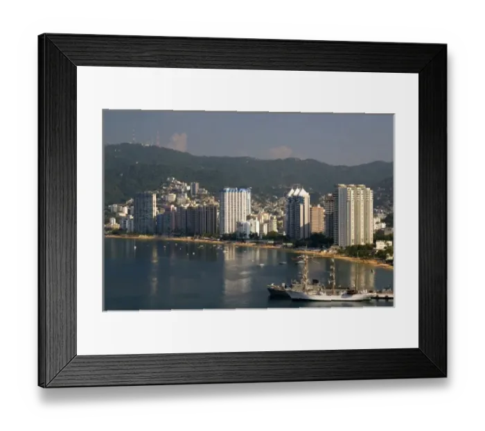 Framed Print : Acapulco Bay lined with hotels in Acapulco, Guerrero, Mexico Framed Print : Acapulco Bay lined with hotels in Acapulco, Guerrero, Mexico