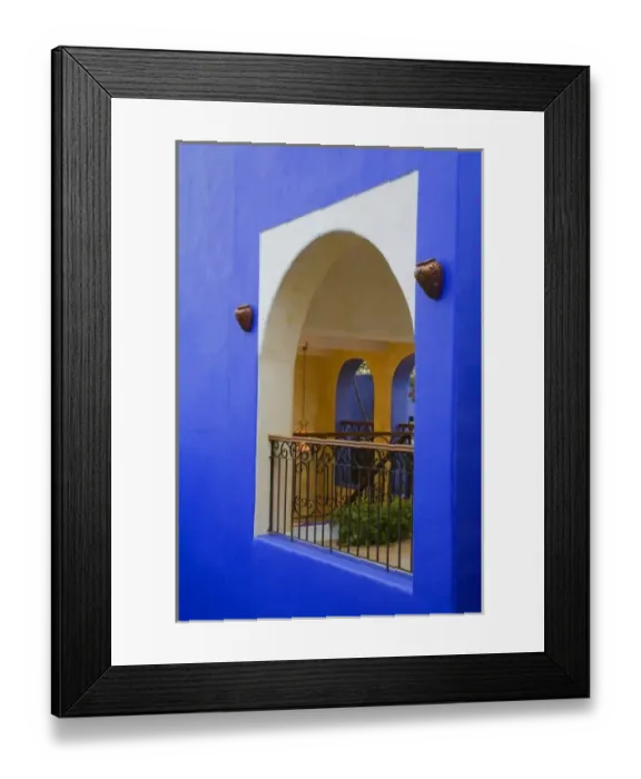 Framed Print : North America, Mexico, Yucatan, Merida. Colorful walls of the upper floor at Hotel MedioMundo