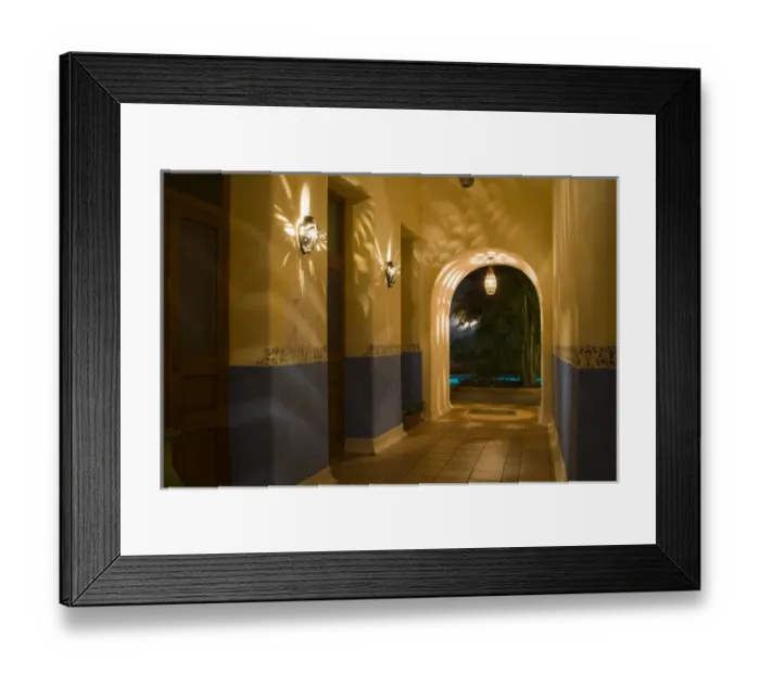 Framed Print : Mexico, Yucatan, Merida. Hallway at the Hotel MedioMundo in the town of Merida