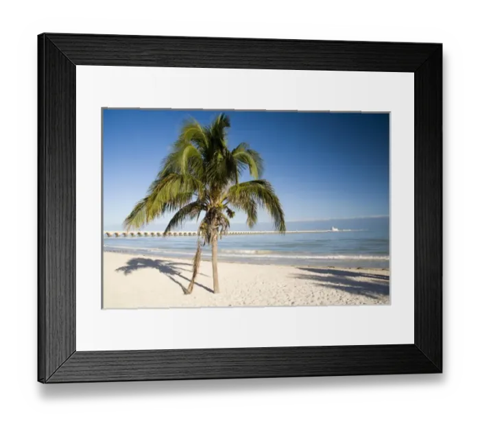Framed Print : Mexico, Yucatan, Progreso. The beach of Progreso with the 5 mile long Progreso pier