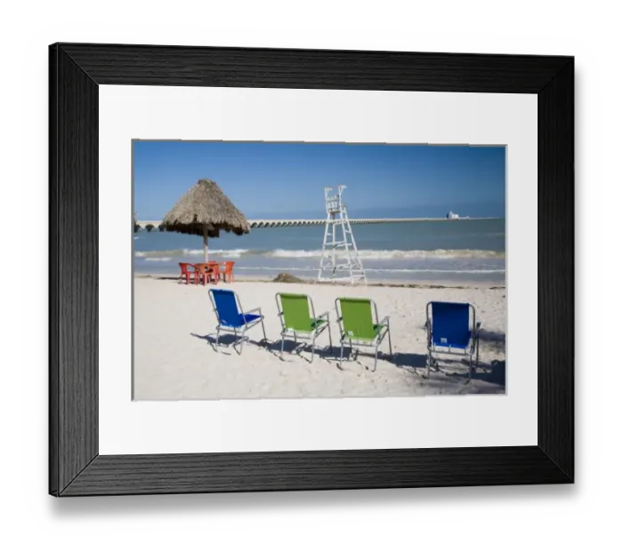 Framed Print : Mexico, Yucatan, Progreso. Looking at the Progreso pier from the beach