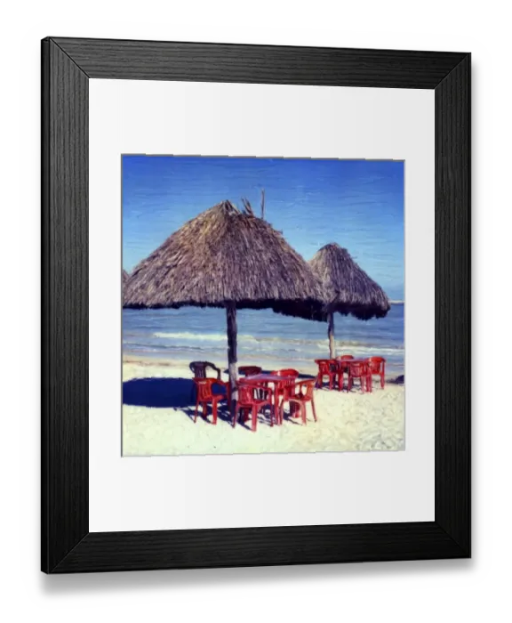Framed Print : North America, Mexico, Yucatan, Progresso. Palms and chairs on Caribbean beach. Polaroid Framed Print : North America, Mexico, Yucatan, Progresso. Palms and chairs on Caribbean beach. Polaroid