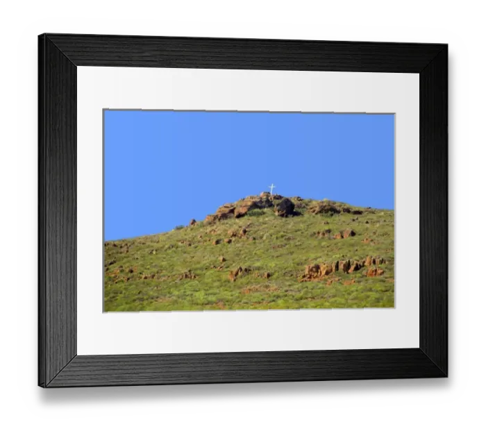 Framed Print : North America; Mexico; Baja California; Ensenada. A lone cross tops a hill among Framed Print : North America; Mexico; Baja California; Ensenada. A lone cross tops a hill among