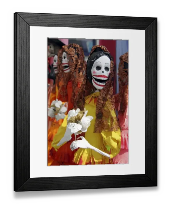 Framed Print : Mexico. Skeletal Catrinas, figures celebrating Dia de Los Muertos Framed Print : Mexico. Skeletal Catrinas, figures celebrating Dia de Los Muertos