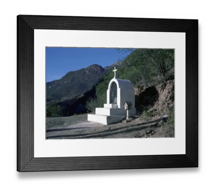 Framed Print : Mexico, Copper Canyon, Batopilas. Small votive shrine in the mountains of Copper Canyon