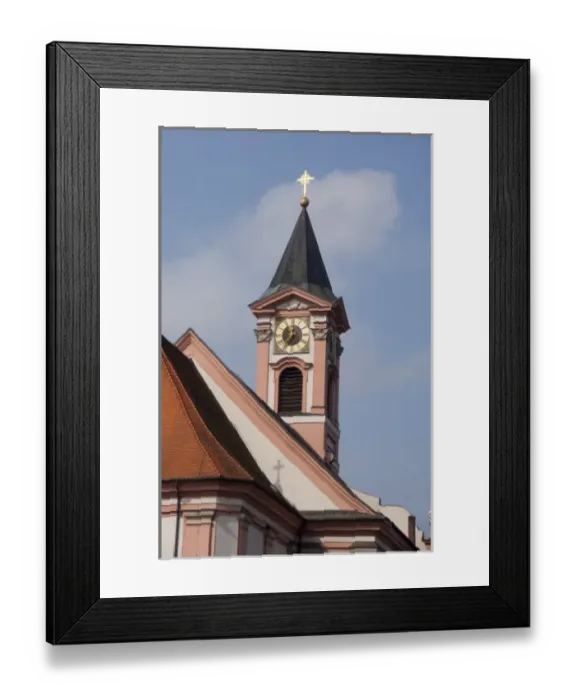 Framed Print : Germany, Bavaria, Passau. St. Paul Church clock tower