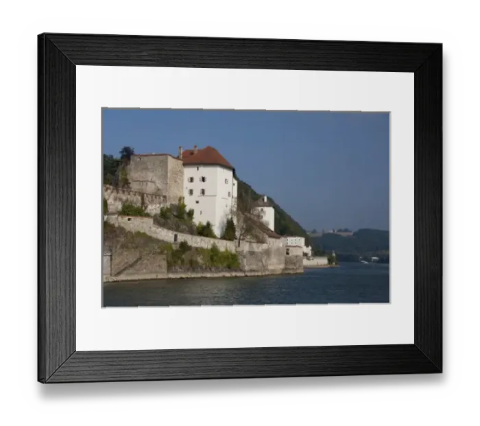 Framed Print : Germany, Bavaria, Passau. Historic Veste Niederhaus, at the confluence of the Danube & Ilz rivers