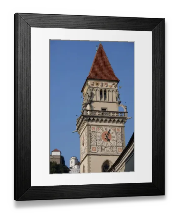 Framed Print : Germany, Bavaria, Passau. 14th century Gothic Old Town Hall clock tower Framed Print : Germany, Bavaria, Passau. 14th century Gothic Old Town Hall clock tower