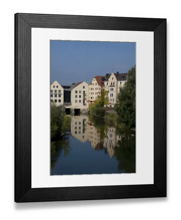 Framed Print : Germany, Bavaria, Regensburg. Sorat Insel Hotel & apartments along the Danube River at Regensburg