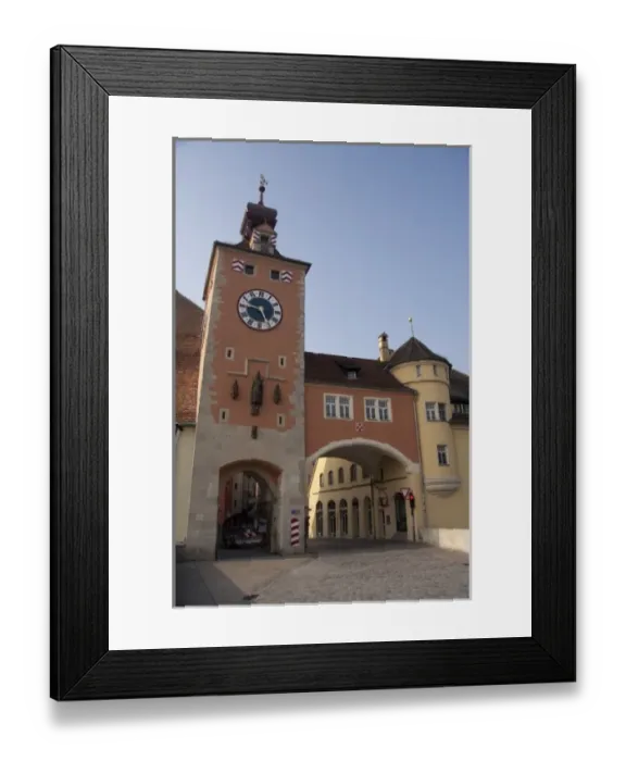 Framed Print : Germany, Bavaria, Regensburg. Historic Salt House & clock tower