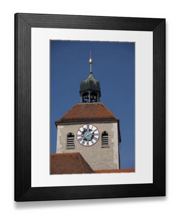 Framed Print : Germany, Bavaria, Regensburg. Historic clock tower