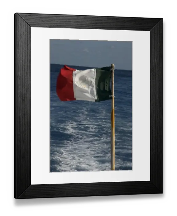 Framed Print : Mexico, Cozumel, dive boat with Mexican flag flying off the stern Framed Print : Mexico, Cozumel, dive boat with Mexican flag flying off the stern