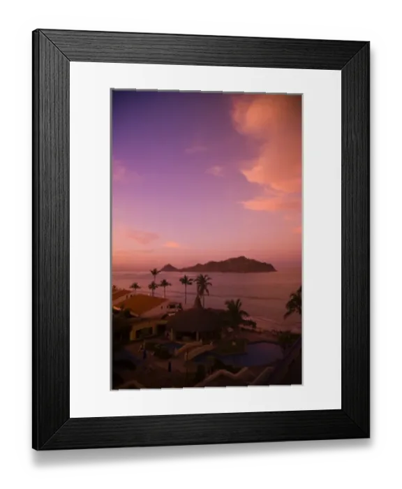 Framed Print : Early morning light, aerial view of Deer Island from Golden Zone Hotel, Mazatlan