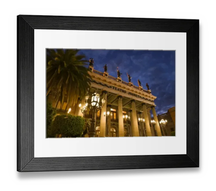 Framed Print : Mexico, Guanajuato State, Guanajuato. Teatro Juarez Theater (b. 1903) / Evening Framed Print : Mexico, Guanajuato State, Guanajuato. Teatro Juarez Theater (b. 1903) / Evening