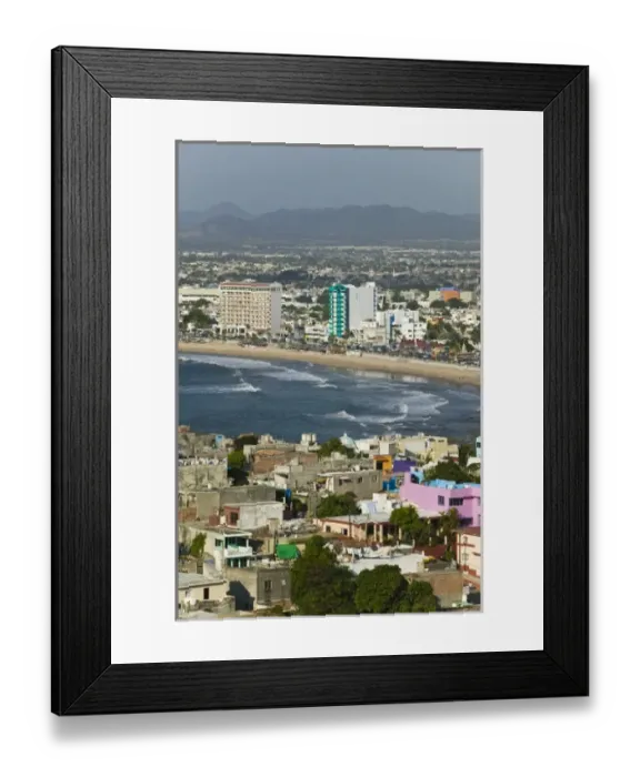 Framed Print : Mexico, Sinaloa State, Mazatlan. Playa Norte Beach from Cerro de la Neveria Hill