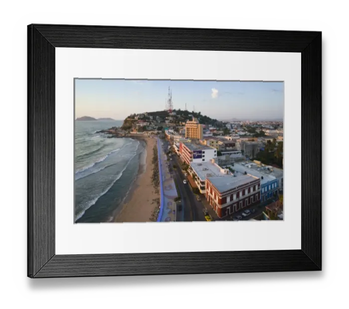 Framed Print : Mexico, Sinaloa State, Mazatlan. Hotels along Playa Olas Altas and Old Mazatlan  / 