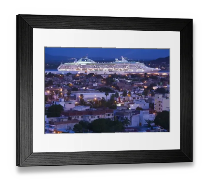 Framed Print : Mexico, Sinaloa State, Mazatlan. City View with Cruiseship / Evening Framed Print : Mexico, Sinaloa State, Mazatlan. City View with Cruiseship / Evening