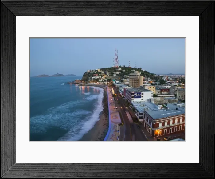Framed Print : Mexico, Sinaloa State, Mazatlan. Playa Olas Altas with Cerro de la Neveria Hill / Dawn Framed Print : Mexico, Sinaloa State, Mazatlan. Playa Olas Altas with Cerro de la Neveria Hill / Dawn