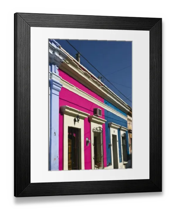 Framed Print : Mexico, Sinaloa State, Mazatlan. Old Mazatlan- Buildings on Escobedo Street Framed Print : Mexico, Sinaloa State, Mazatlan. Old Mazatlan- Buildings on Escobedo Street