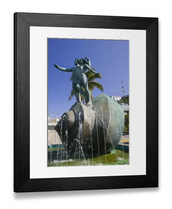 Framed Print : Mexico, Sinaloa State, Mazatlan. Playa Olas Altas Beach- Beachfront Kitsch Monuments