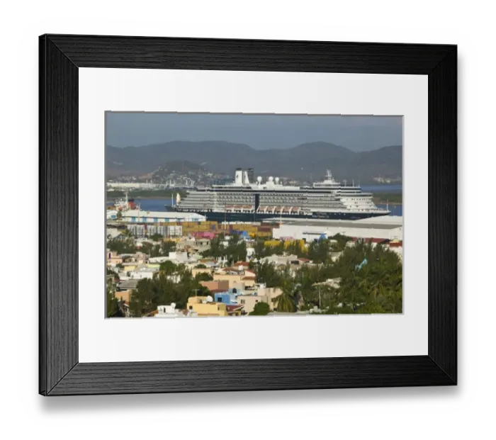 Framed Print : Mexico, Sinaloa State, Mazatlan. Port of Mazatlan-Cruise Ship