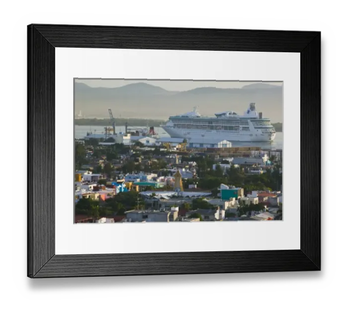 Framed Print : Mexico, Sinaloa State, Mazatlan. Port of Mazatlan View with Cruise ship / Morning Framed Print : Mexico, Sinaloa State, Mazatlan. Port of Mazatlan View with Cruise ship / Morning