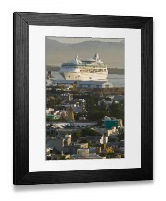 Framed Print : Unknown. Mexico, Sinaloa State, Mazatlan. Port of Mazatlan View with Cruise ship /  Morning