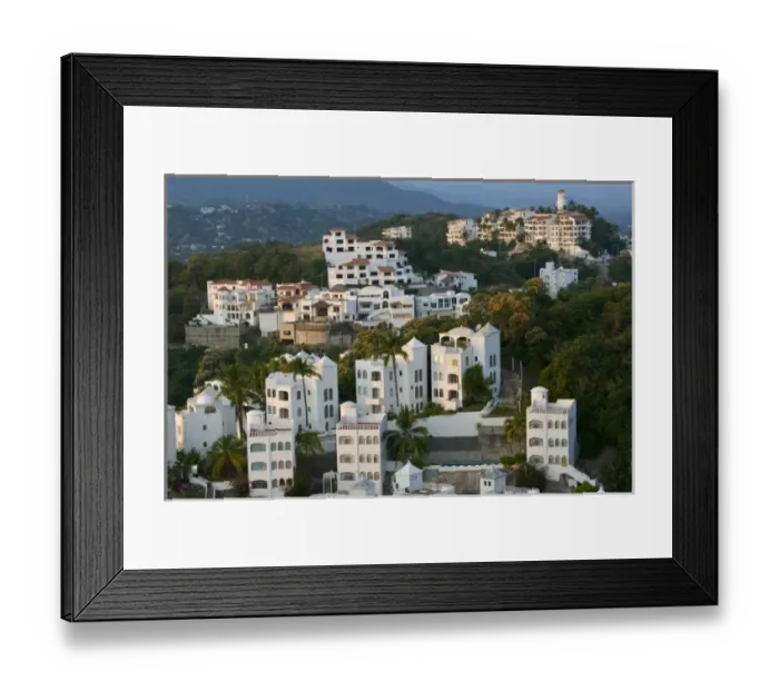 Framed Print : Mexico, Colima, Manzanillo. Peninsula de Santiago  /  Resort Condominiums  /  Sunset
