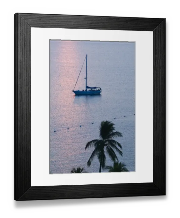 Framed Print : Mexico, Colima, Manzanillo. Manzanillo Bay  /  Sailboat at Sunrise