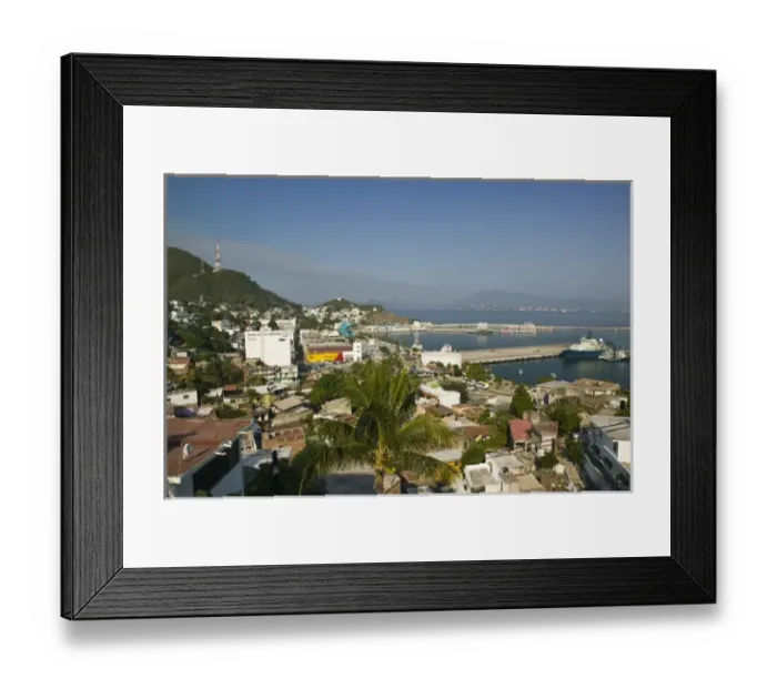 Framed Print : Mexico, Colima, Manzanillo. Manzanillo Town View  /  Daytime