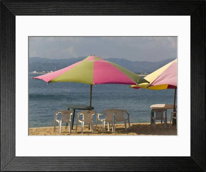 Framed Print : Mexico, Jalisco, Barra de Navidad. Beach Chairs