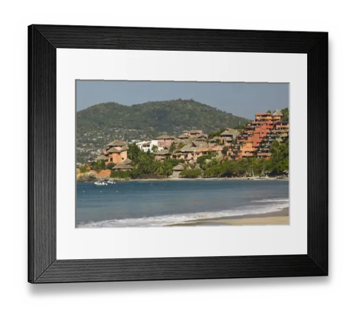 Framed Print : Mexico, Guerrero, Zihuatanejo. Hotels along Playa La Ropa Framed Print : Mexico, Guerrero, Zihuatanejo. Hotels along Playa La Ropa