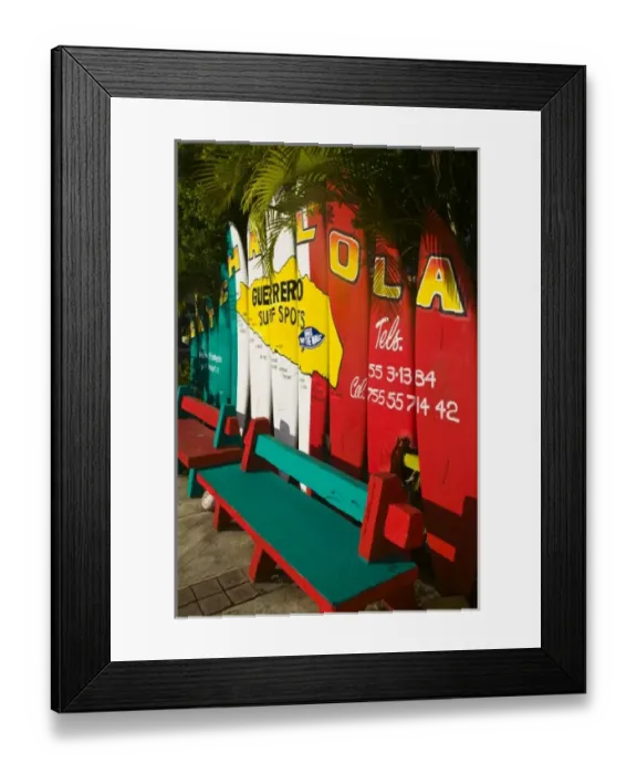 Framed Print : Mexico, Guerrero, Ixtapa. Catcha La Ola Surf Shop Sign